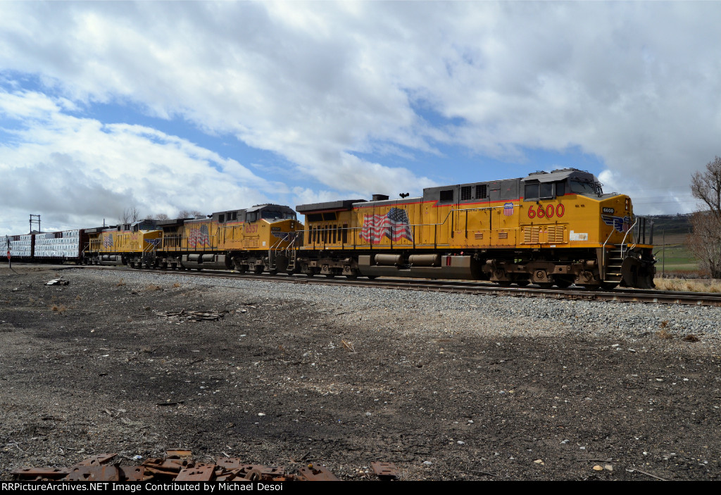 "Elephant Style"  UP 6600, 6557, 6242 (all AC4400CWs) lead a southbound manifest at Cache Junction, Utah. April 15, 2022